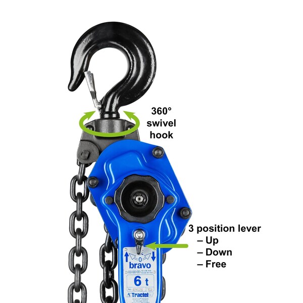 Lever Chain Hoist, 12,000 lb Load Capacity, 10 ft Hoist Lift, 2.6 in. Hook Opening