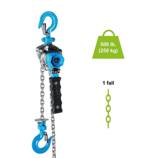 Lever Chain Hoist, 500 lb Load Capacity, 5 ft Hoist Lift, 1.1 in. Hook Opening