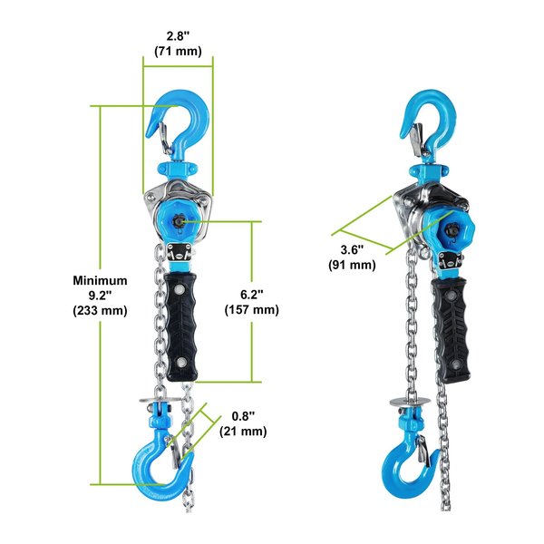 Lever Chain Hoist, 500 lb Load Capacity, 5 ft Hoist Lift, 1.1 in. Hook Opening