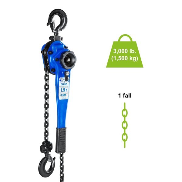 Lever Chain Hoist, 3,000 lb Load Capacity, 10 ft Hoist Lift, 1.2 in. Hook Opening
