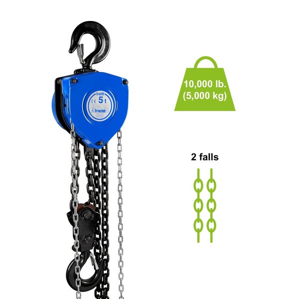 Tralift Manual Chain Hoist, 10,000 lb. (5 Ton) Load Capacity, 15 ft. Lift