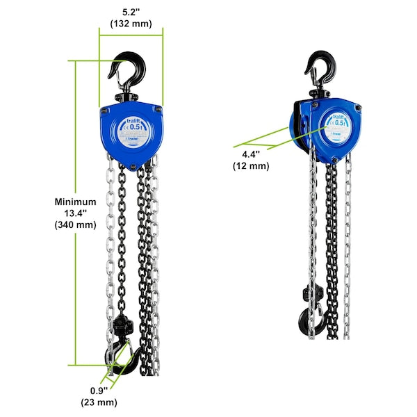 Tralift Manual Chain Hoist, 1,000 lb. (0.5 Ton) Load Capacity, 10 ft. Lift