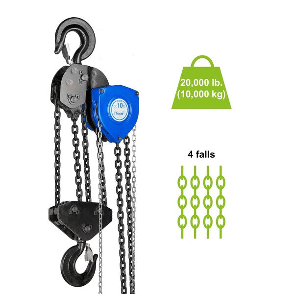 Tralift Manual Chain Hoist, 20,000 lb. (10 Ton) Load Capacity, 15 ft. Lift