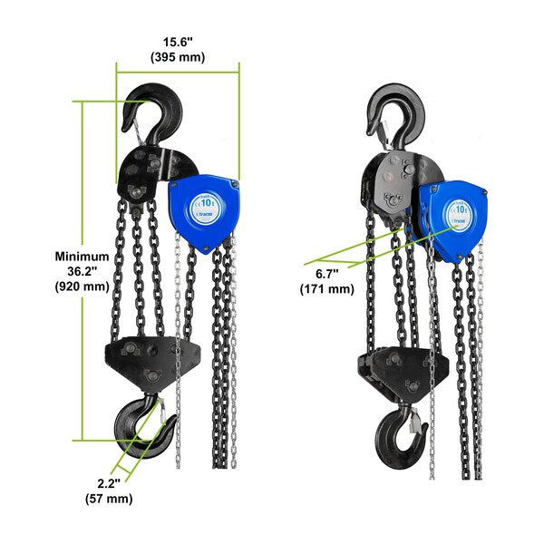 Tralift Manual Chain Hoist, 20,000 lb. (10 Ton) Load Capacity, 15 ft. Lift
