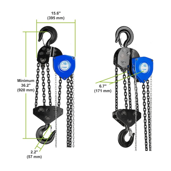 Tralift Manual Chain Hoist, 20,000 lb. (10 Ton) Load Capacity, 10 ft. Lift