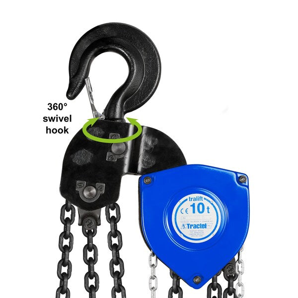 Tralift Manual Chain Hoist, 20,000 lb. (10 Ton) Load Capacity, 15 ft. Lift