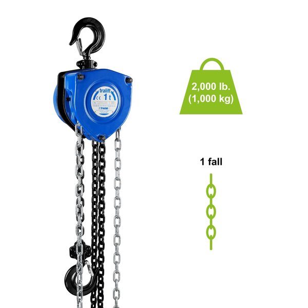 Tralift Manual Chain Hoist, 2,000 lb. (1 Ton) Load Capacity, 15 ft. Lift