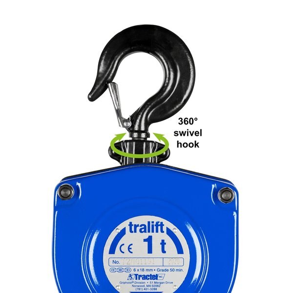 Tralift Manual Chain Hoist, 2,000 lb. (1 Ton) Load Capacity, 15 ft. Lift