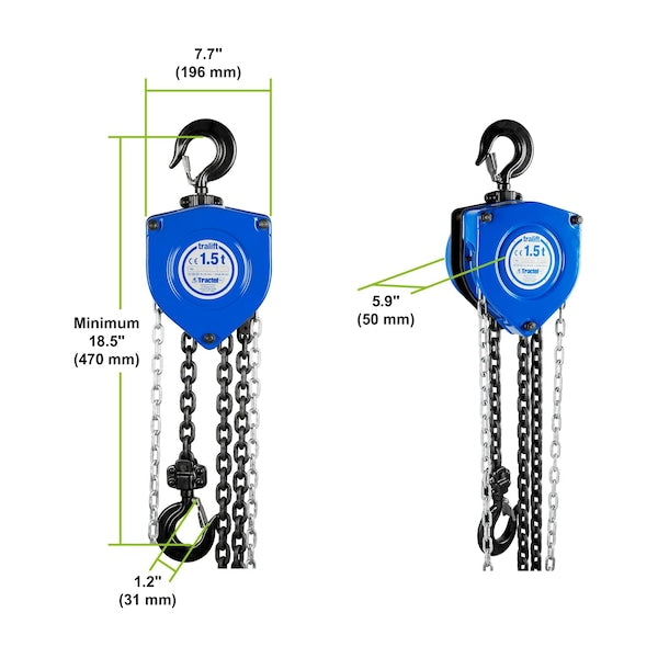 Tralift Manual Chain Hoist, 3,000 lb. (1.5 Ton) Load Capacity, 20 ft. Lift
