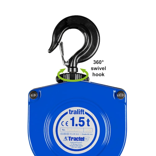 Tralift Manual Chain Hoist, 3,000 lb. (1.5 Ton) Load Capacity, 20 ft. Lift