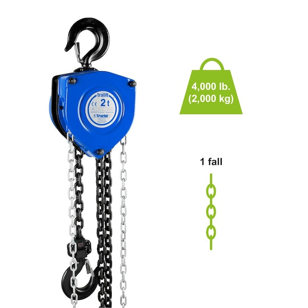 Tralift Manual Chain Hoist, 4,000 lb. (2 Ton) Load Capacity, 15 ft. Lift
