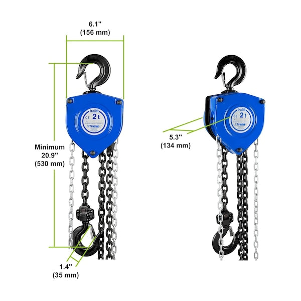 Tralift Manual Chain Hoist, 4,000 lb. (2 Ton) Load Capacity, 15 ft. Lift