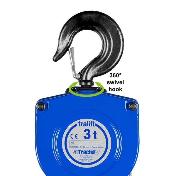 Tralift Manual Chain Hoist, 6,000 lb. (3 Ton) Load Capacity, 10 ft. Lift