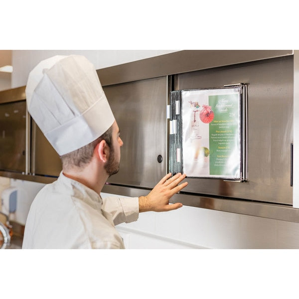 Antimicrobial Wall Display Unit 10 Black Pockets, Stainless Steel