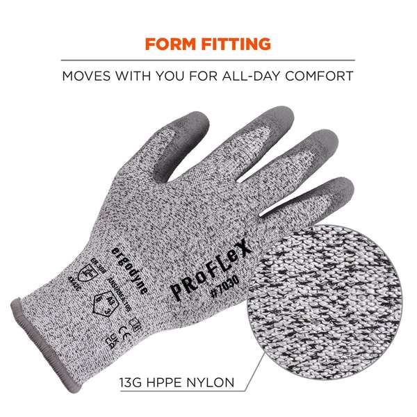 ANSI A3 PU Coated CR Gloves, Gray, Size M