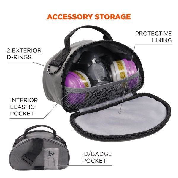 Clamshell Half Respirator Bag, Zipper Closure, Gray