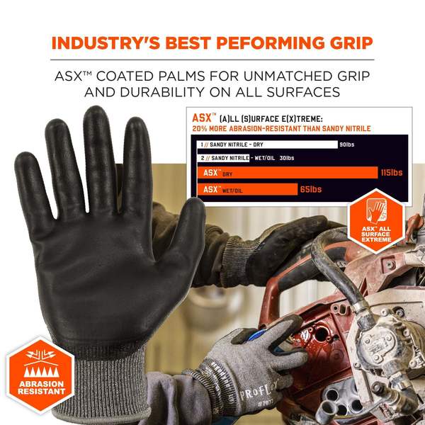 ANSI A7 PU Coated CR Gloves, Gray, Size S