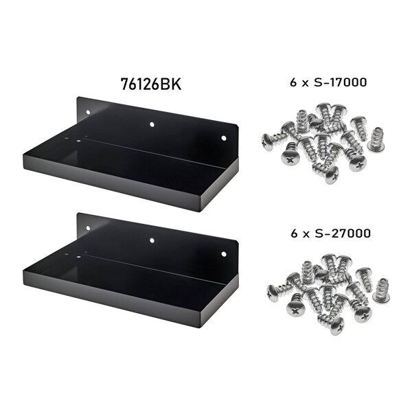 12 In. W x 6 In. D Black Epoxy Coated Steel Shelf for 1/8 In. and 1/4 In. Pegboard 2 Pack