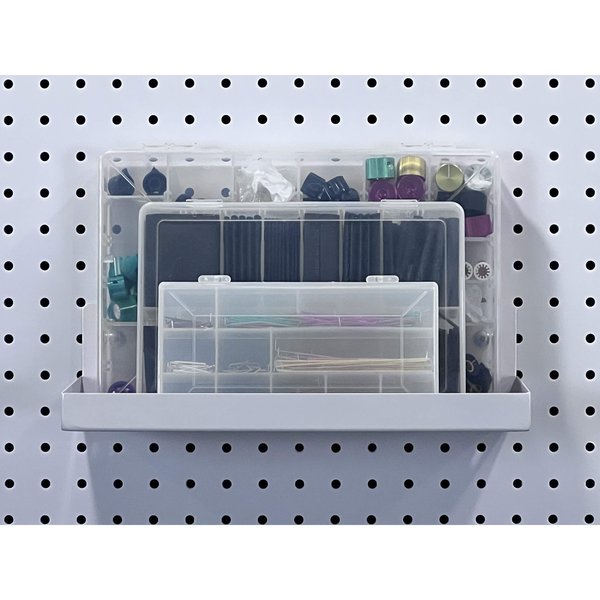 12 In. W x 6 In. D White Epoxy Coated Steel Shelf for 1/8 In. and 1/4 In. Pegboard