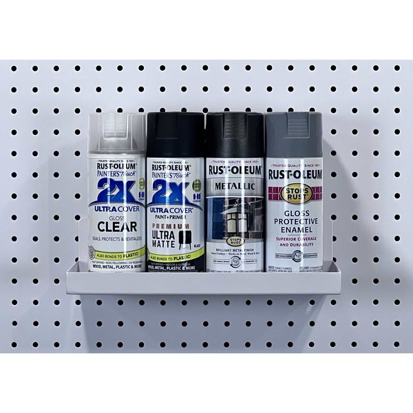 12 In. W x 6 In. D White Epoxy Coated Steel Shelf for 1/8 In. and 1/4 In. Pegboard 2 Pack