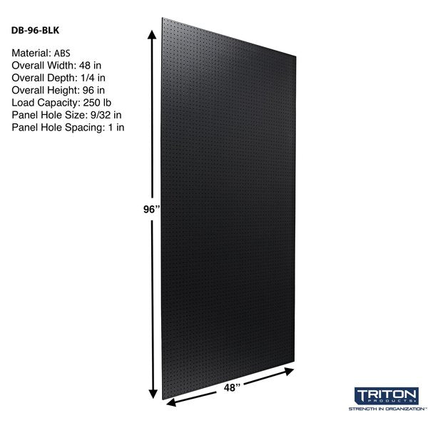48 In. W x 96 In. H x 1/4 In. D Black ABS Textured Pegboard with 1/4 In. Hole Size