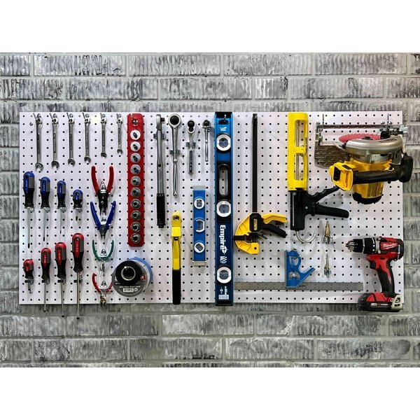 24 In. W x 48 In. H x 1/4 In. D White Polypropylene Pegboard with 36 pc. DuraHook Assortment