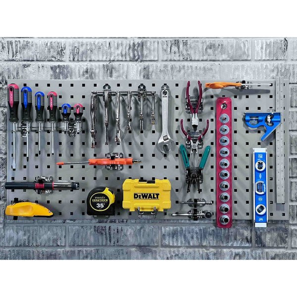 (2) 18 In. W x 36 In. H Gray Epoxy 18-Gauge Steel Square Hole Pegboards Mounting Hardware