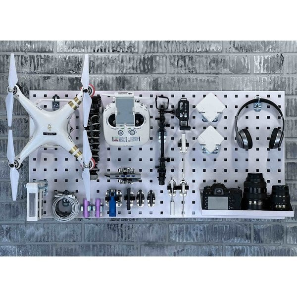 (2) 18 In. W x 36 In. H White Steel Square Hole Pegboards 30 pc. LocHook Assortment & Hanging Bin System