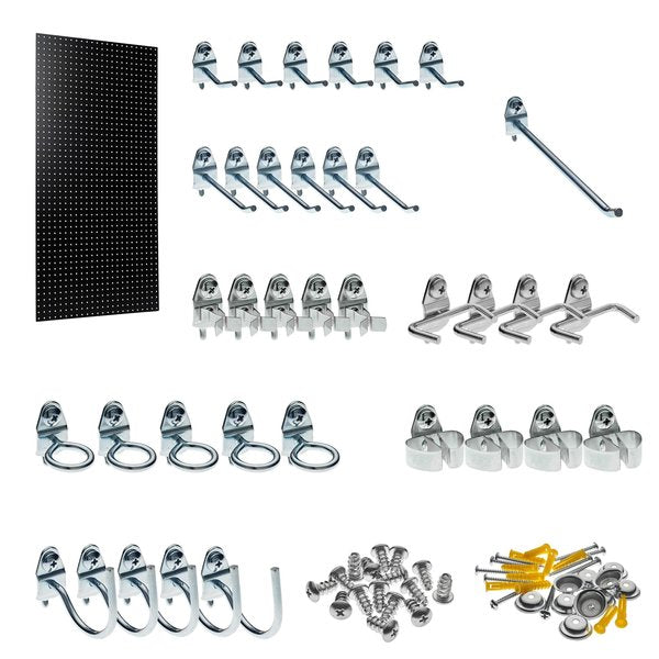 24 In. W x 42 In. H x 1/4 In. D High Density Fiberboard Round Hole Pegboard 36 pc. Locking Hook Assortment