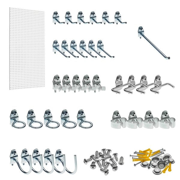 24 In. W x 42 In. H x 1/4 In. D High Density Fiberboard Round Hole Pegboard 36 pc. Locking Hook Assortment