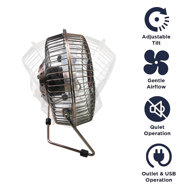 Desk Fan, Table Fan, Portable Fan, USB Fan, 1 Speeds, Copper, Desk Fan, AC Adapter