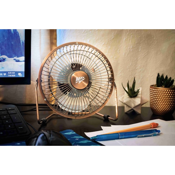 Desk Fan, Table Fan, Portable Fan, USB Fan, 1 Speeds, Copper, Desk Fan, AC Adapter