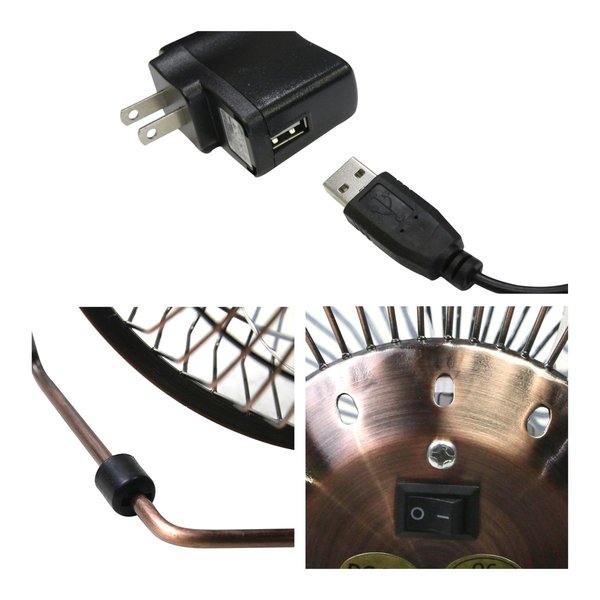 4 in. Desk Fan, Table Fan, Portable Fan, USB Fan, Non-Oscillating, 1 Speeds, Copper