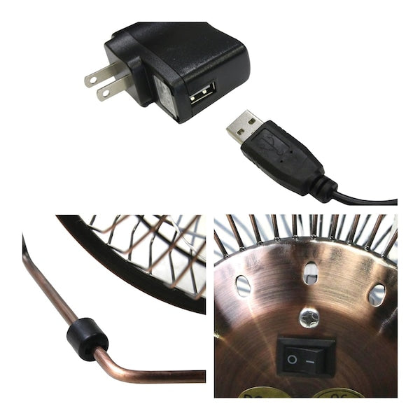 Desk Fan, Table Fan, Portable Fan, USB Fan, 1 Speeds, Copper, Desk Fan, AC Adapter