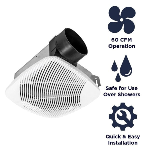 Ceiling, Wall Bathroom Fan, Ventilation Fan, Exhaust Fan, 70 cfm, 4 in. Duct Dia., 120 V, No