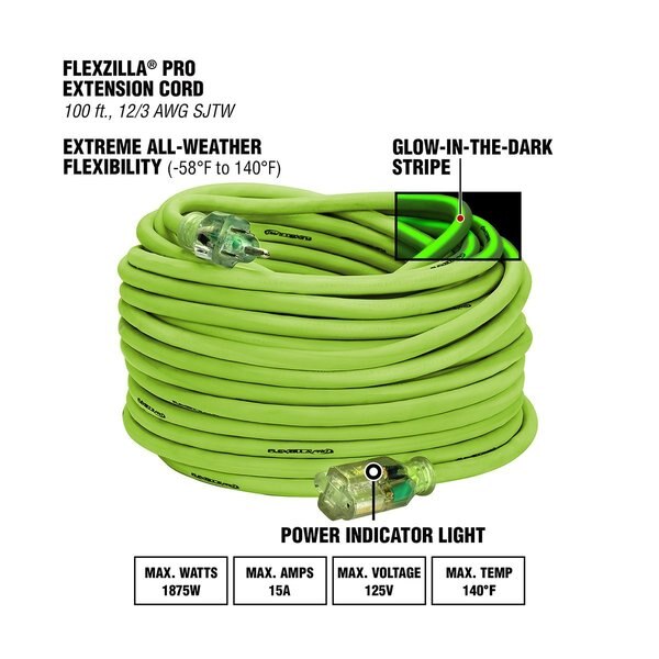 Pro Extension Cord, 12/3 AWG SJTW, 100,