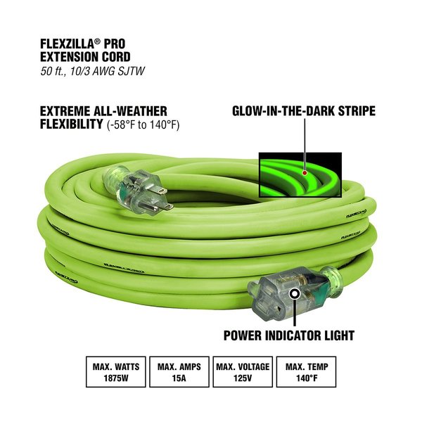 Pro Extension Cord, 10/3 AWG SJTW, 50,