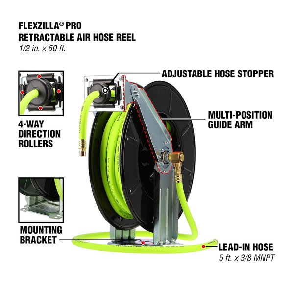 Retractable Air Hose Reel, Dual Axle Arm