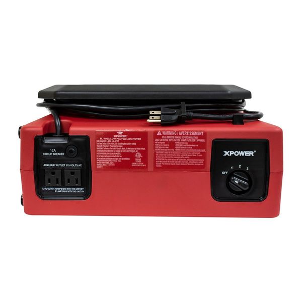 1/3 HP, 1050 CFM, 2.8 Amps, 2 Positions, 3 Speeds Low Profile Air Mover with Power Outlets for Daisy Chain