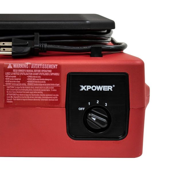 1/3 HP, 1050 CFM, 2.8 Amps, 2 Positions, 3 Speeds Low Profile Air Mover with Power Outlets for Daisy Chain