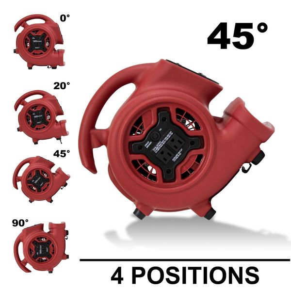 1/4 HP, 925 CFM, 2.3 Amps, 4 Positions, 3 Speeds Mini Mighty Air Mover with Power Outlets and 3-Hour Timer