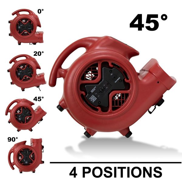 1/3 HP, 2400 CFM, 3.8 Amps, 4 Positions, 3 Speeds Air Mover with GFCI Power Outlets for Daisy Chain