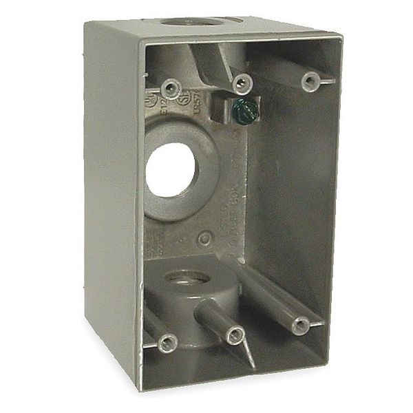 Weatherproof Electrical Box, 1 Gang, 1/2 in Hub Size, 3 Inlets, 4.5 in L, 2.75 in W, Aluminum, Gray