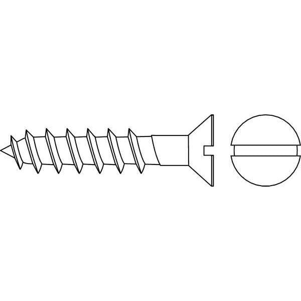 Wood Screw, #12, 1-1/2 in, Zinc Plated Steel Flat Head Slotted Drive, 100 PK