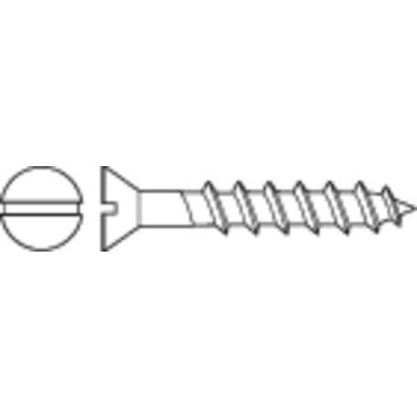 Wood Screw, #14, 1 in, Zinc Plated Steel Flat Head Slotted Drive, 100 PK