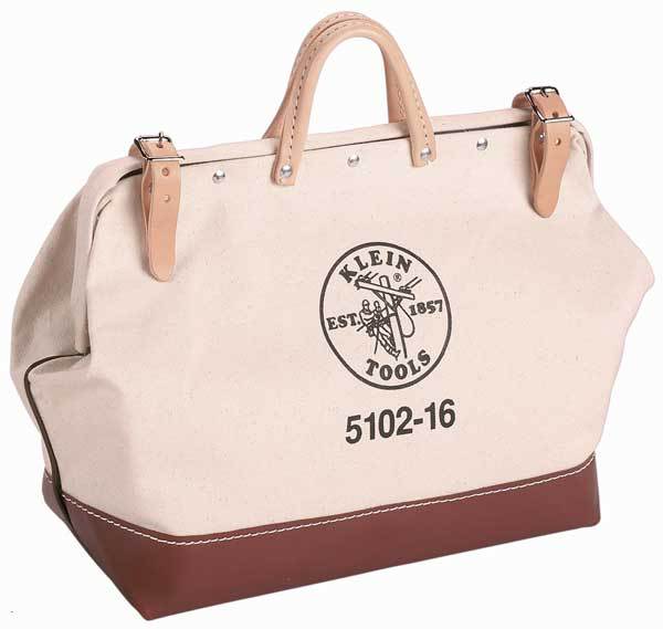 Wide-Mouth Tool Bag, #8 Canvas, 1 Pockets, Natural/Brown, 15