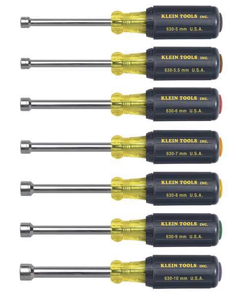 Hollow Shank Nut Driver Set, 3 in Shafts, Ergonomic Cushion Grip, Metric, 7-Piece