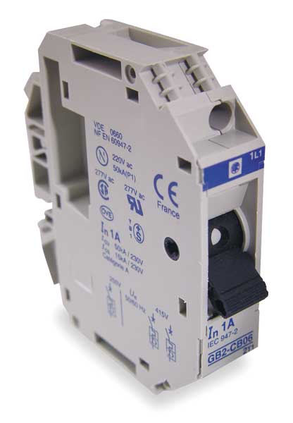 Circuit Protector, 1 A, 250/277V AC, 1 Pole, Clips Mounting Style, GB2 Series