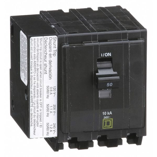 Miniature Circuit Breaker, 50 A, 120/240V AC, 3 Pole, Plug In Mounting Style, QO Series