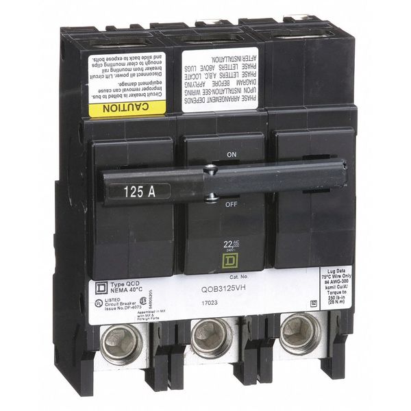 Miniature Circuit Breaker, 125 A, 120/240V AC, 3 Pole, Bolt On Mounting Style, QOB Series